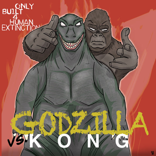 Godzilla King Kong x Raekwon Ghostface album cover mashup poster