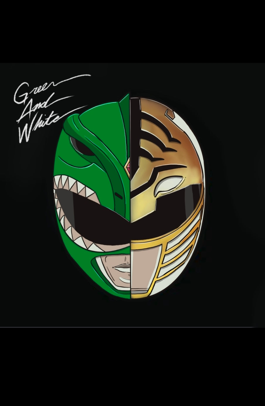 Green and white ranger x Daft Punk album cover mashup poster