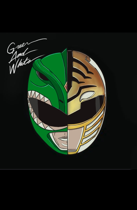 Green and white ranger x Daft Punk album cover mashup poster